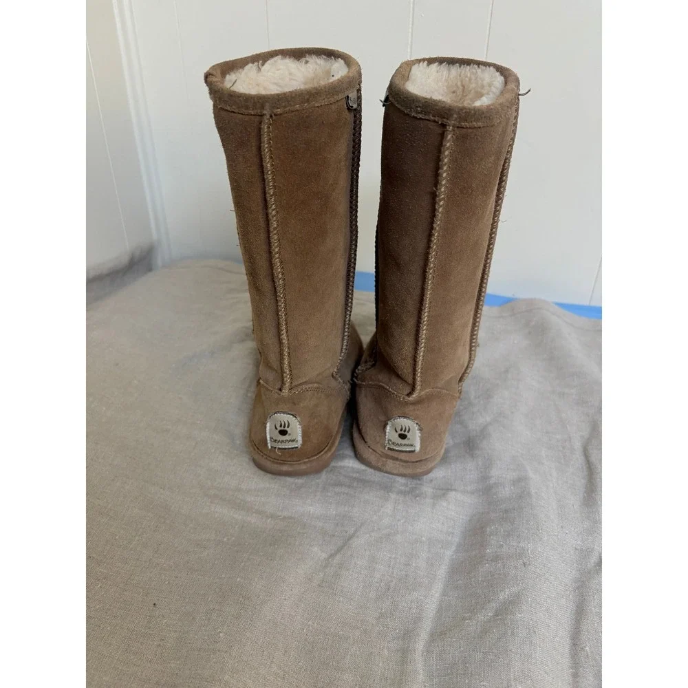 Bearpaw‎ Emma Tall Hickory Brown Suede Sheepskin Wool Blend Boots Womens 7 612W